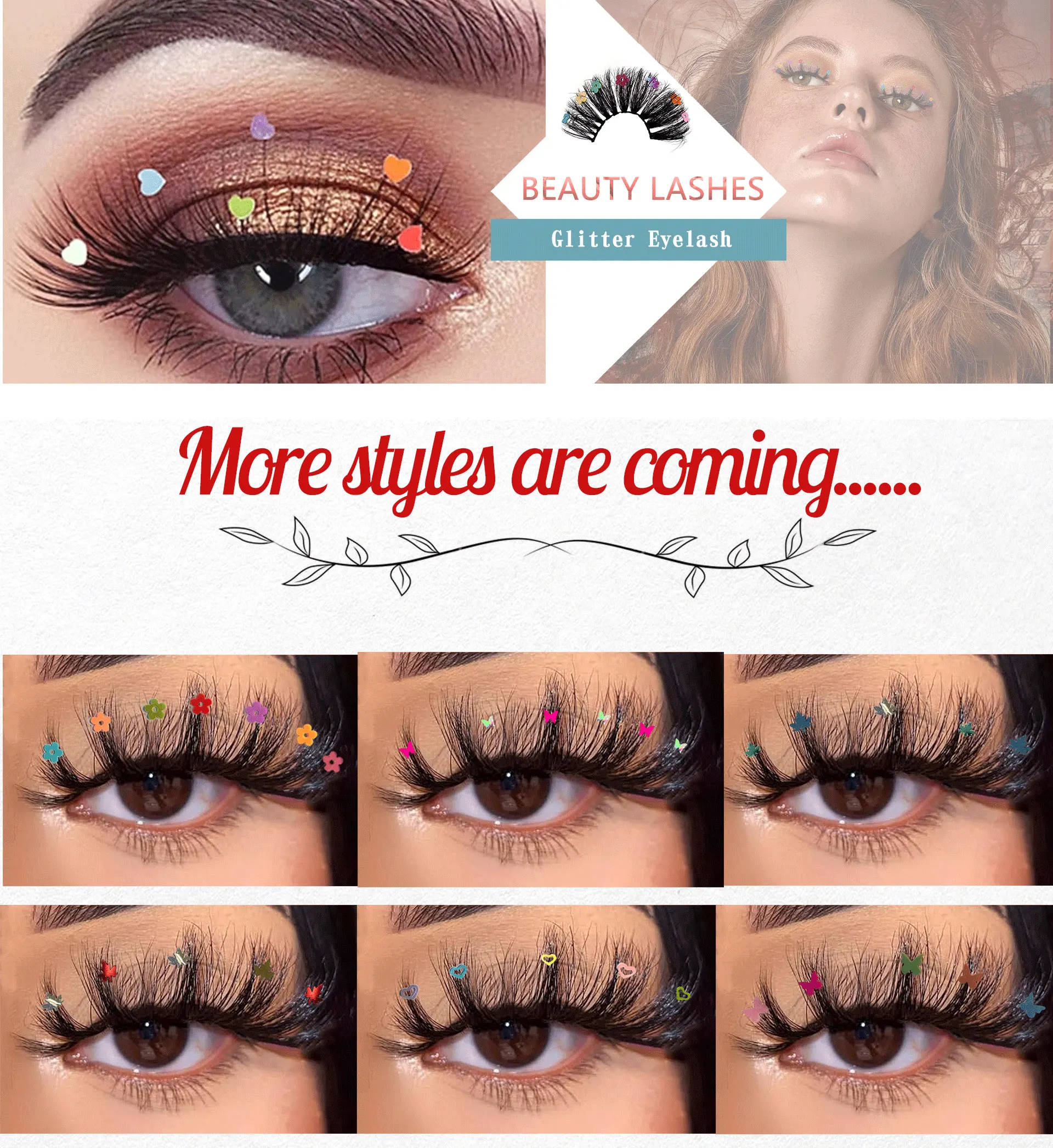 目を引くグリッタースパンコールまつげカラフルなハート/フラワーメイク DIY まつげ装飾クリスマスハロウィンコスプレパーティー