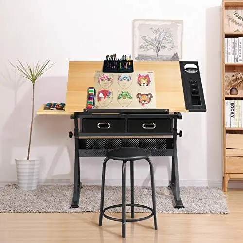 Drafting Table for Artists, Height Adjustable Drawing Desk Art/Craft Desk Diamond Paintings Work Station w/ 2 Storage view 5