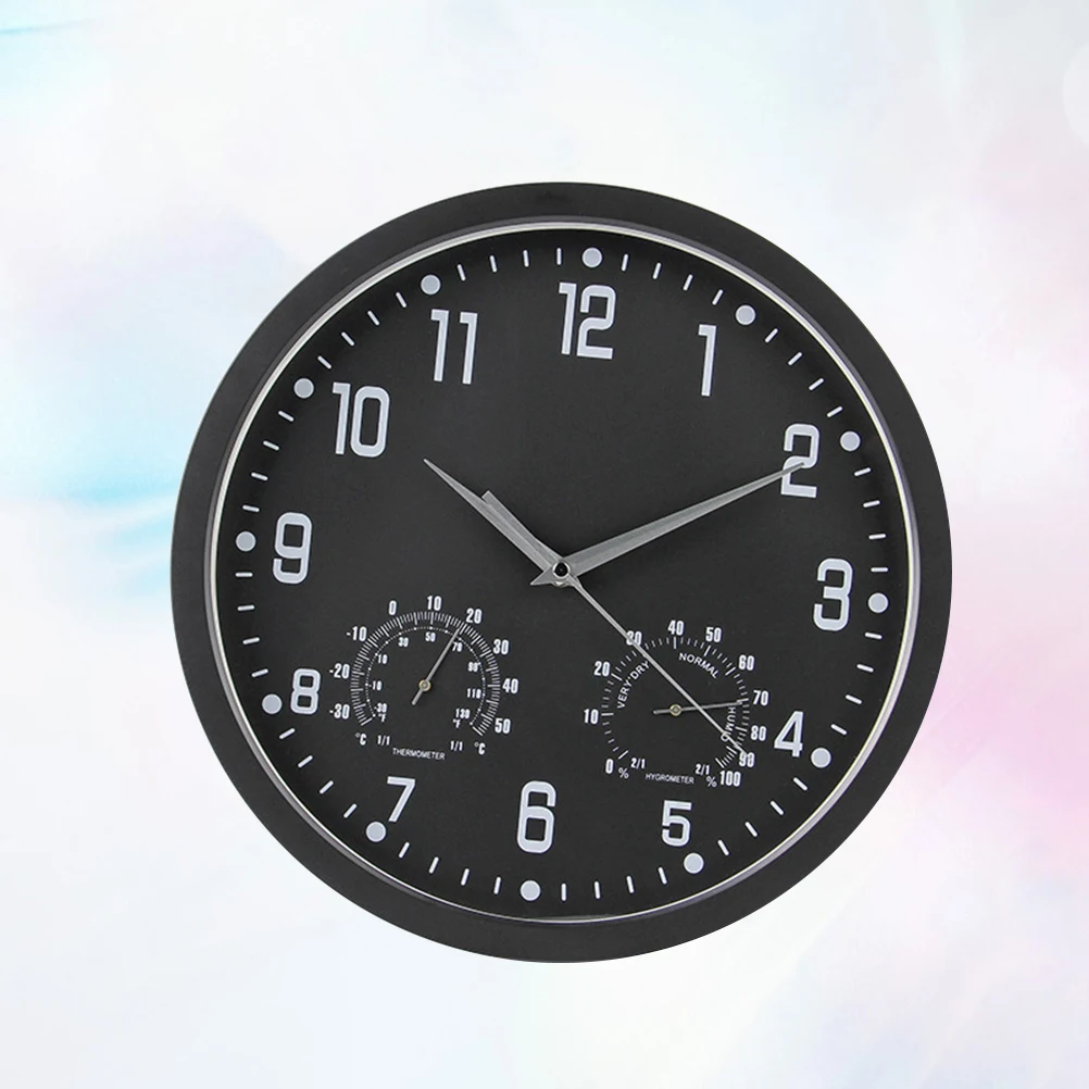 

14 Inch Silent Wall Multifunctional Quartz Temperature Humidity Display Large Round Easy Read Home Office Decor Black Frame
