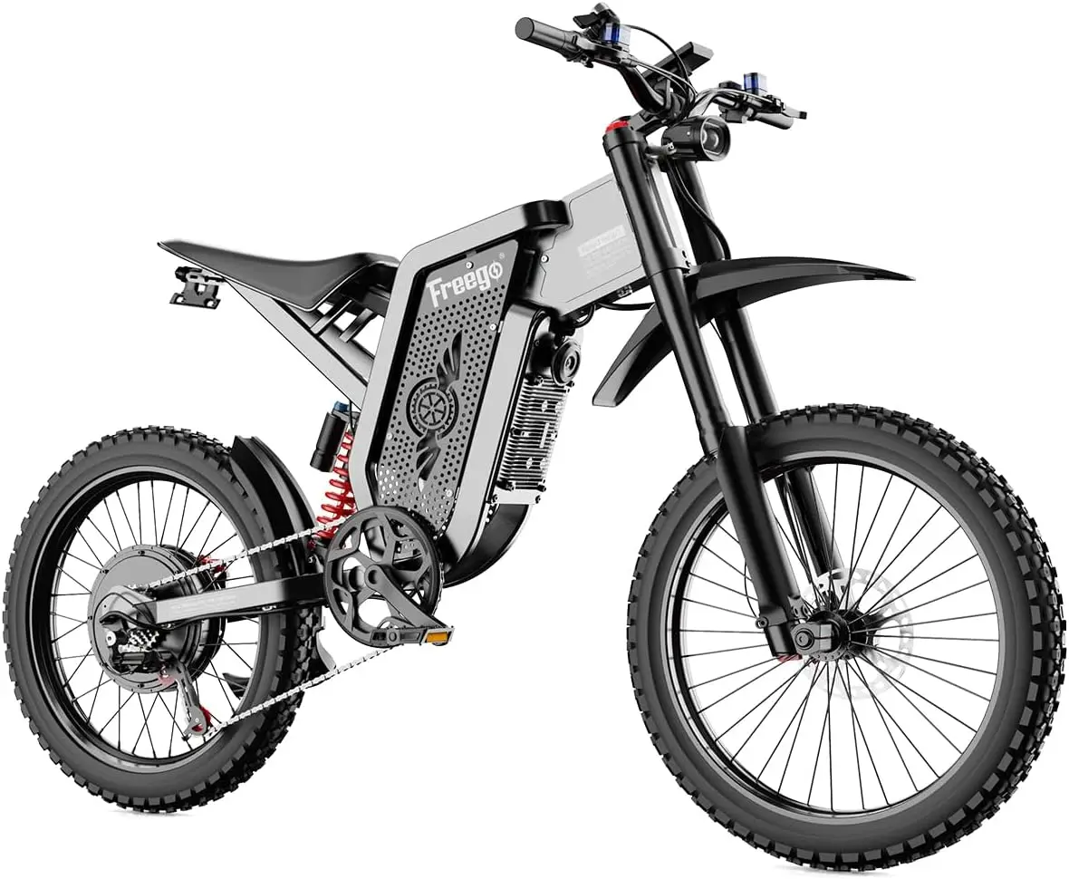 

Freego X2 Electric Dirt Bike 6000W Motor 60V/30Ah Battery Long Range 50MPH Off Road Mountain Bicycle 19" x2"Tire Full Suspension