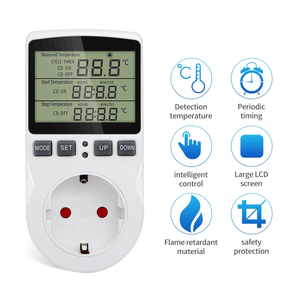 EU/US/FR Thermostat Timer Socket Digital Temperature Controller Socket Outlet With Timer Switch Sensor Probe Heating Cooling