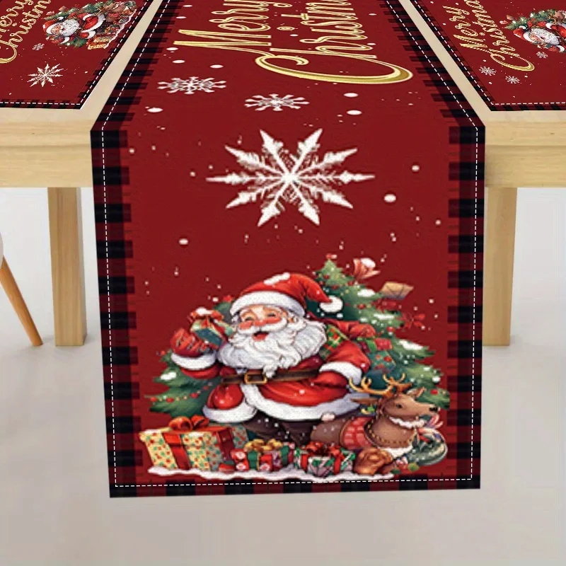 Merry Christmas Santa Claus Linen Table Runner Placemats Table Decor Winter Xmas Tree Deer Table Runners Christmas Decorations