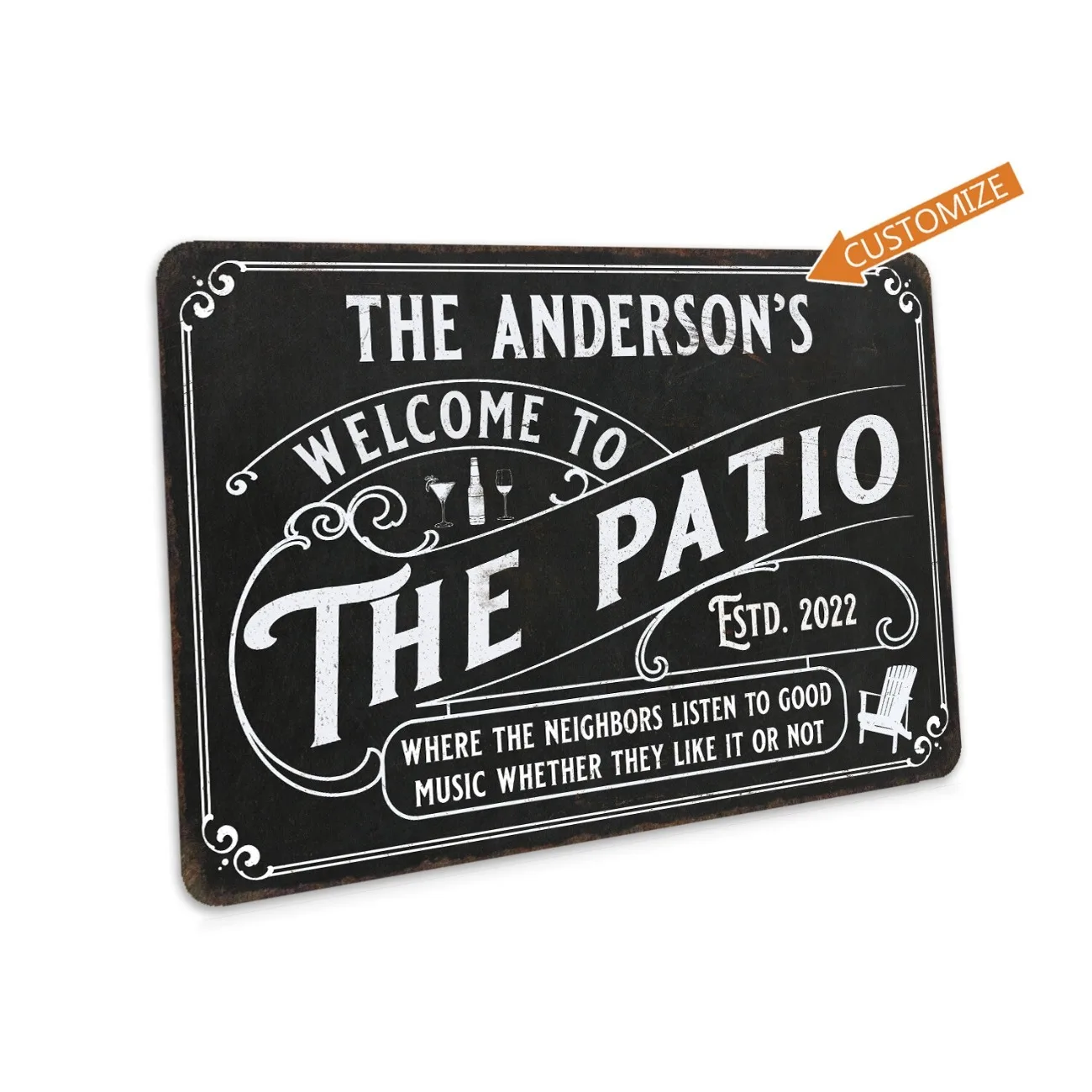 Personalisiertes Schild „Welcome to The Patio“ für Garten, Grill, Bier, Heimdekoration, Metallschild, staubdicht, wasserdicht (nur Dekoration)