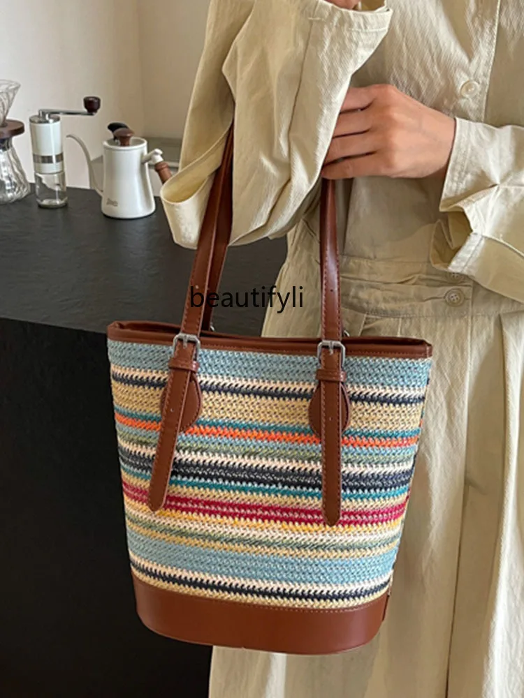 Retro Fashion Hand Carrying Woven Bag Simple Casual Straw Bag Niche Fashion All-Match Shoulder Bag