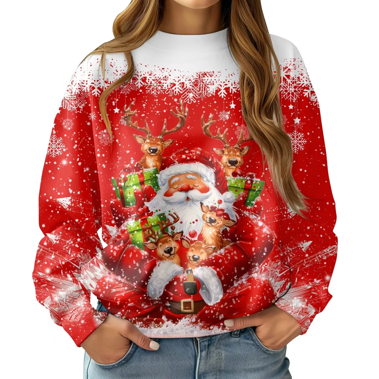 Cartoon Babbo Natale Alce Felpa con cappuccio con stampa 3D Moda donna Regalo di Natale Felpa con cappuccio Sweatshit Pupazzo di neve Sudore Abbigliamento donna Oversize Nuovo