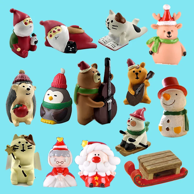 Natal decolé boneco de neve esquilo papai noel estatueta em miniatura decoração estátua do jardim de fadas resina artesanato brinquedo carro ornamentos
