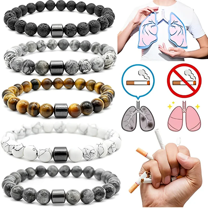 Natural Obsidian Stone Bracelet Magnetic Anxiety Relief Healthy Women Men Smoking Cessation Weight Loss Black Beads Bracelets