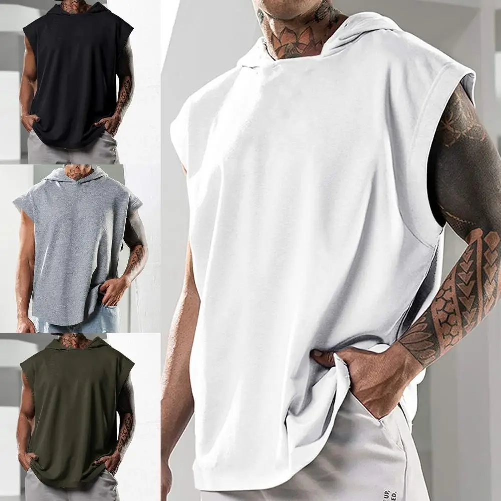 Mens Muscle Hoodie Vest Sleeveless Bodybuilding Gym Workout Men's Sports Tank Top Hoodie Sleeveless T-shirt