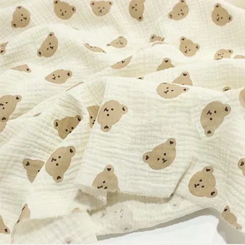 Japan and South Korea Bear Double Gauze Crepe Embroidered Baby Clothes Quilt Fabric telas por metro tissus100*135cm