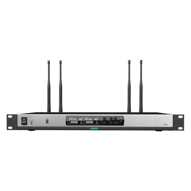 Cuffie lavalier portatili a 2 canali a collo di cigno Sistema microfonico per conferenze wireless UHF True Diversity