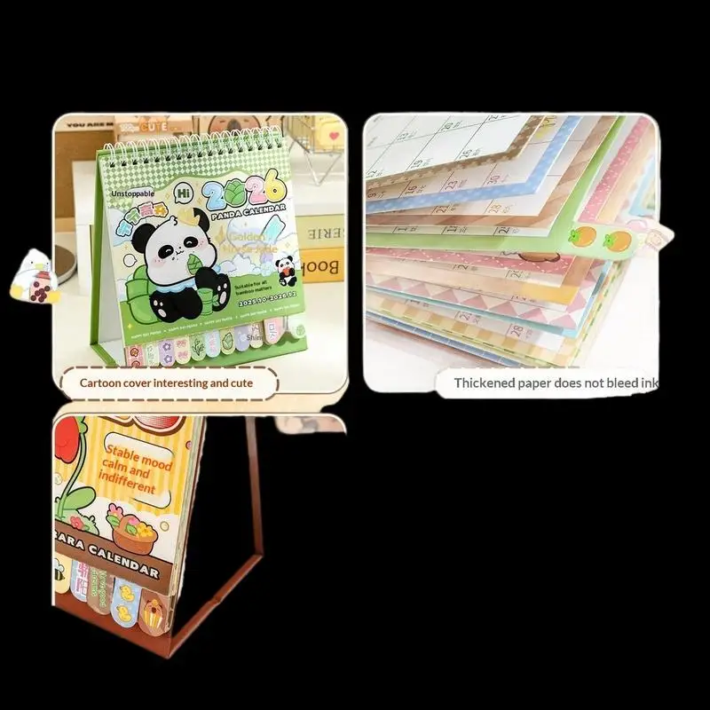 2026 Portable Desk Calendar with Coil Binding Capybara/Panda Design Mini Desktop Schedule Planner for Office And School