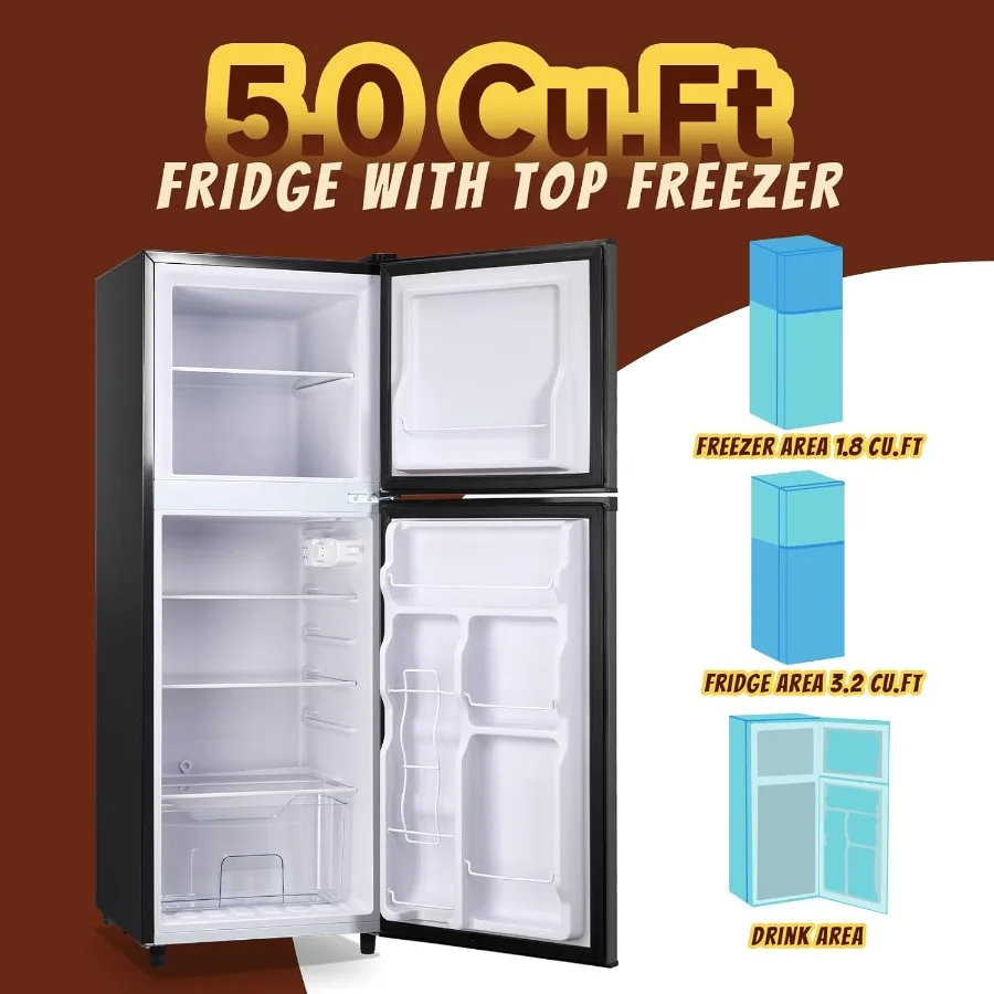 Small Refrigerator with Freezer Double Door Mini Fridge Top Freezer Adjustable Temperature for Dorm Office Apartment Dark Gray