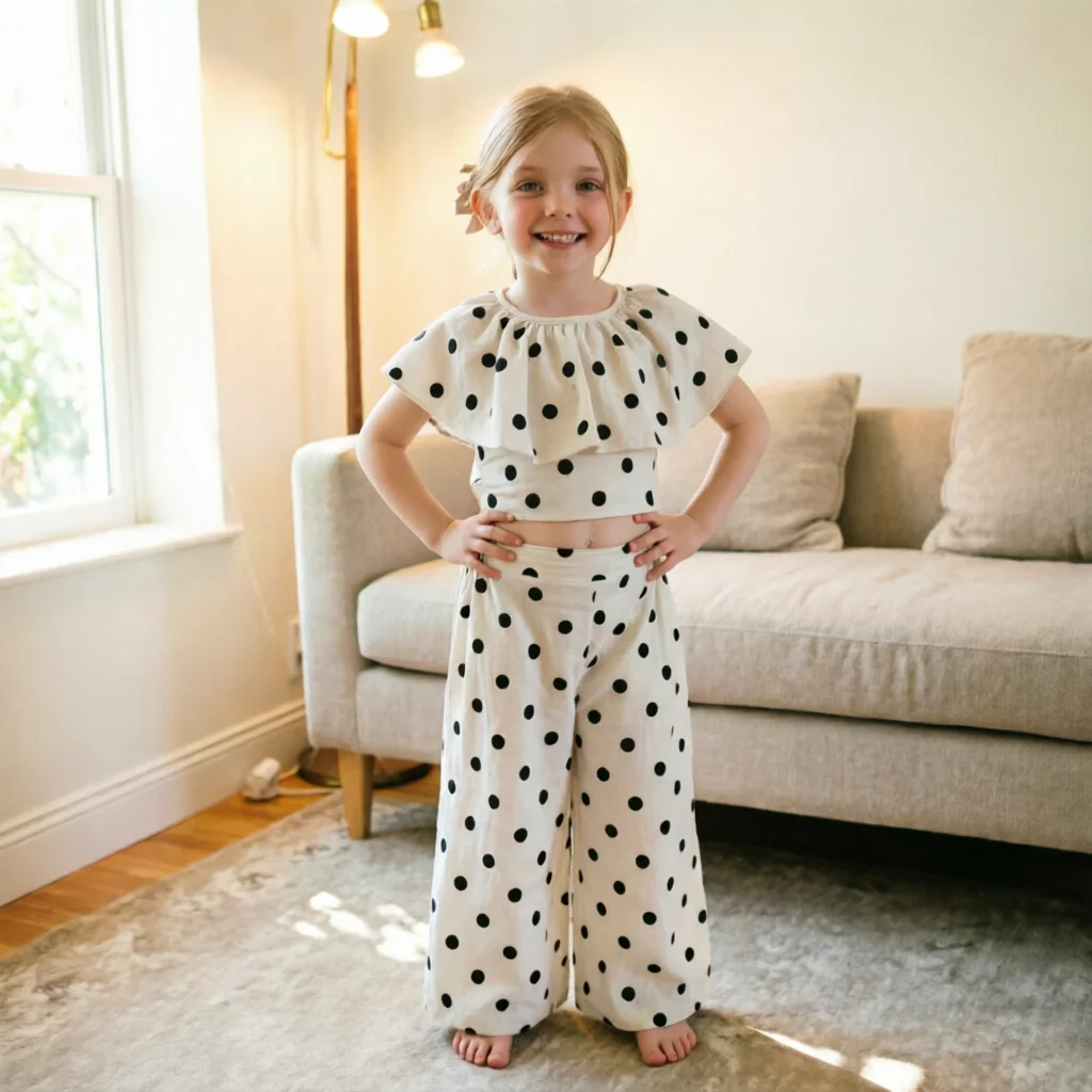 Summer Baby Girls Cotton Crop Dots Ruffled Collar Lace Up Backless Shirt Top+Pant Set Kids 2PCS Tracksuit Children Outfit