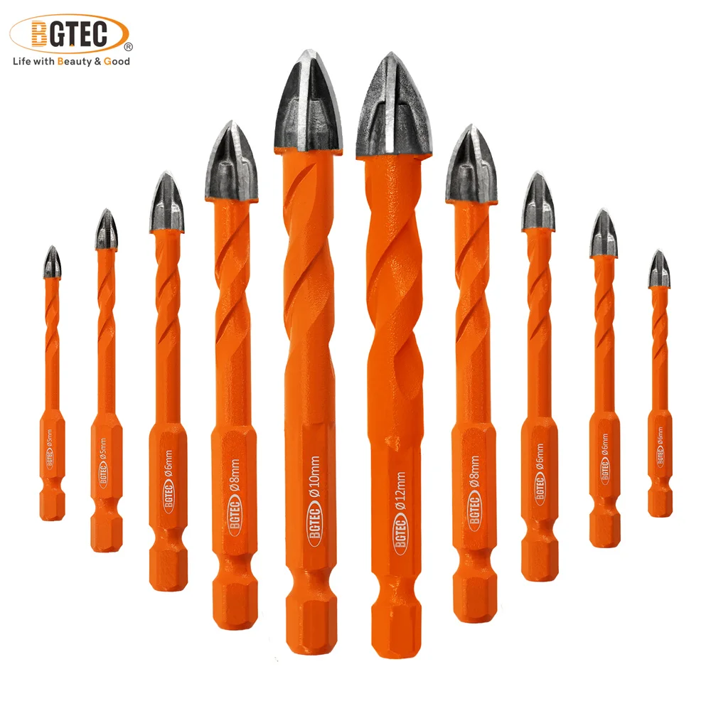 

BGTEC Multi-Purpose Cross Tip Carbide Drill Bits 5/10PCS Quick Change Shank Drilling Wood Plastic Marble Concrete Ceramic Tile