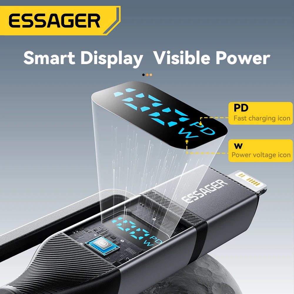 Essager 4 w 1 100W Kabel USB C Cyfrowy wyświetlacz Szybkie ładowanie dla iPhone 16 Huawei Xiaomi MacBook iPad Kabel USB typu C do oświetlenia — zdjęcie produktu 3