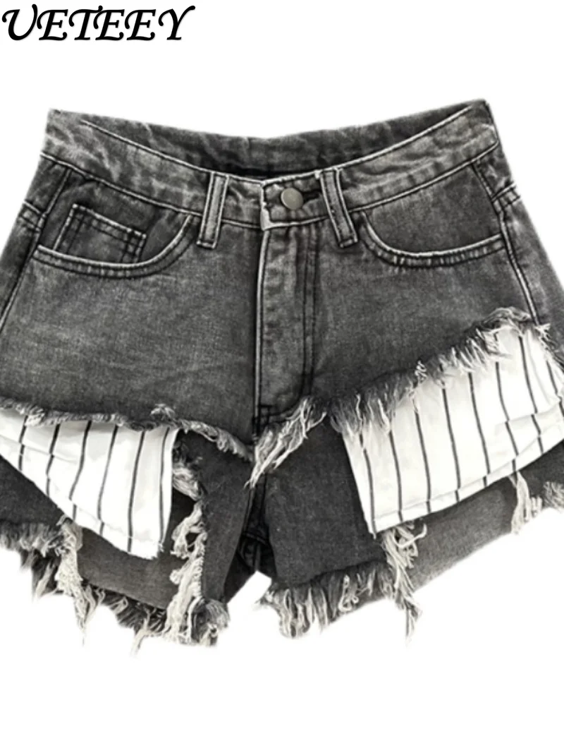 

Fashion Holes Raw Edge Denim Shorts Women 2025 Summer New Streetwear Woman A- Line Ripped Wide-Leg Jean Shorts Hot Pants Ttendy