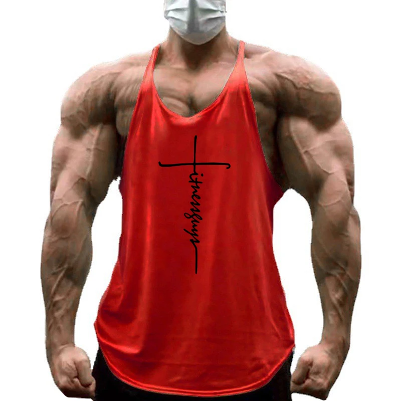 Men Sleeveless Running Vests Cotton Gym Fitness Tank Top Bodybuilding Muscle Shirt Breathable Summer Sports Workout T-Shirt Mens