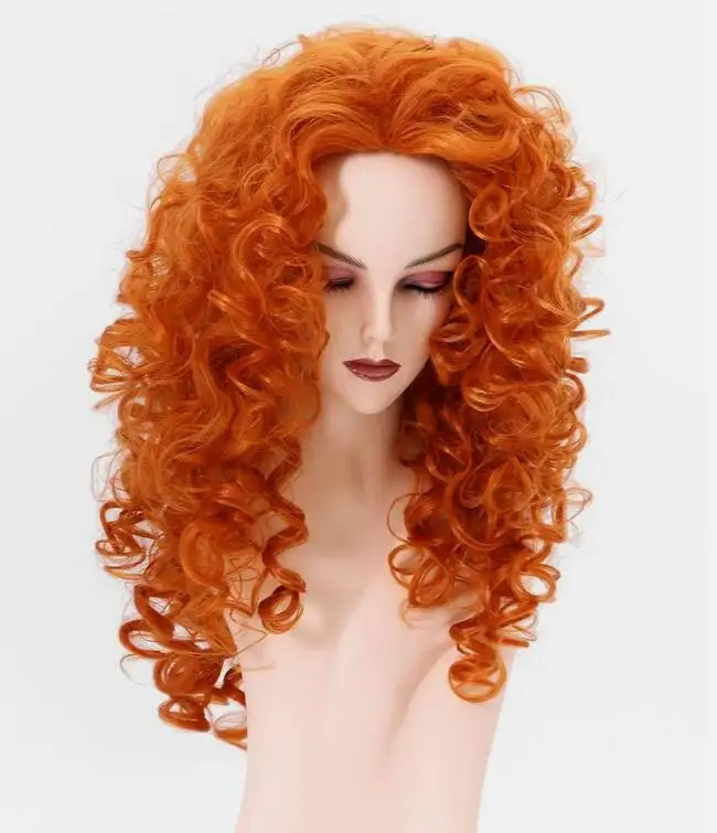 Peluca rizada larga naranja para mujer, pelucas completas rojas para fiesta de disfraces de Halloween de Cosplay