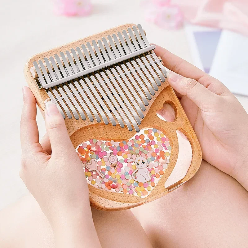 Kalimba 17 21 Key Professional Thumb Piano Mold Acrylic Crystal Sakura Cat Pattern Keyboard Musical Instrument Birthday Present