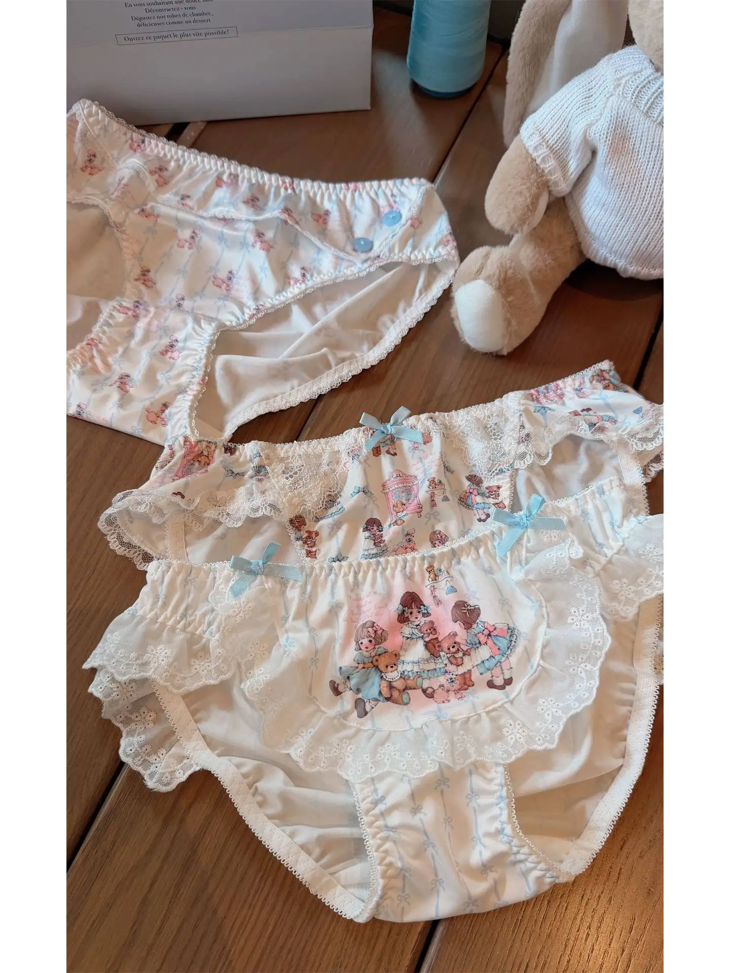 Retro Story Cute Doll Apron Lace Girl Sweet Milk Silk Underwear  Knot Design Polyester Fiber mid Waist  Panties