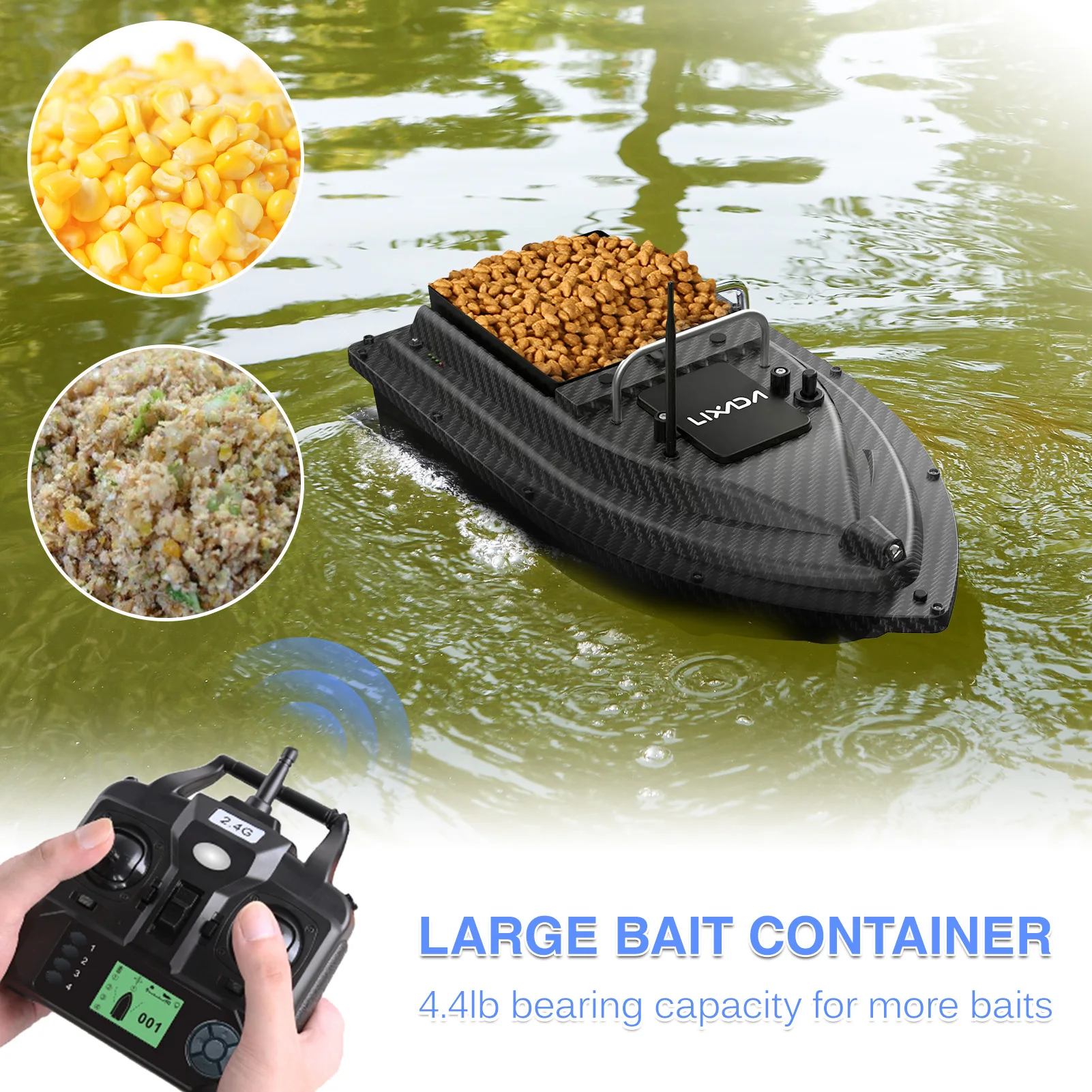 GPS Fishing Bait Boat with Large Bait Container Automatic Bait Boat with 400-500M Wireless Remote Range  4.4lb Bearing Capacity