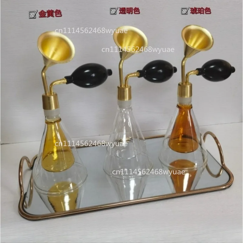 Creative Glass Scent Bottle Brass Decor Vessel for Perfume Essential Oil Liquor Coffee Bean