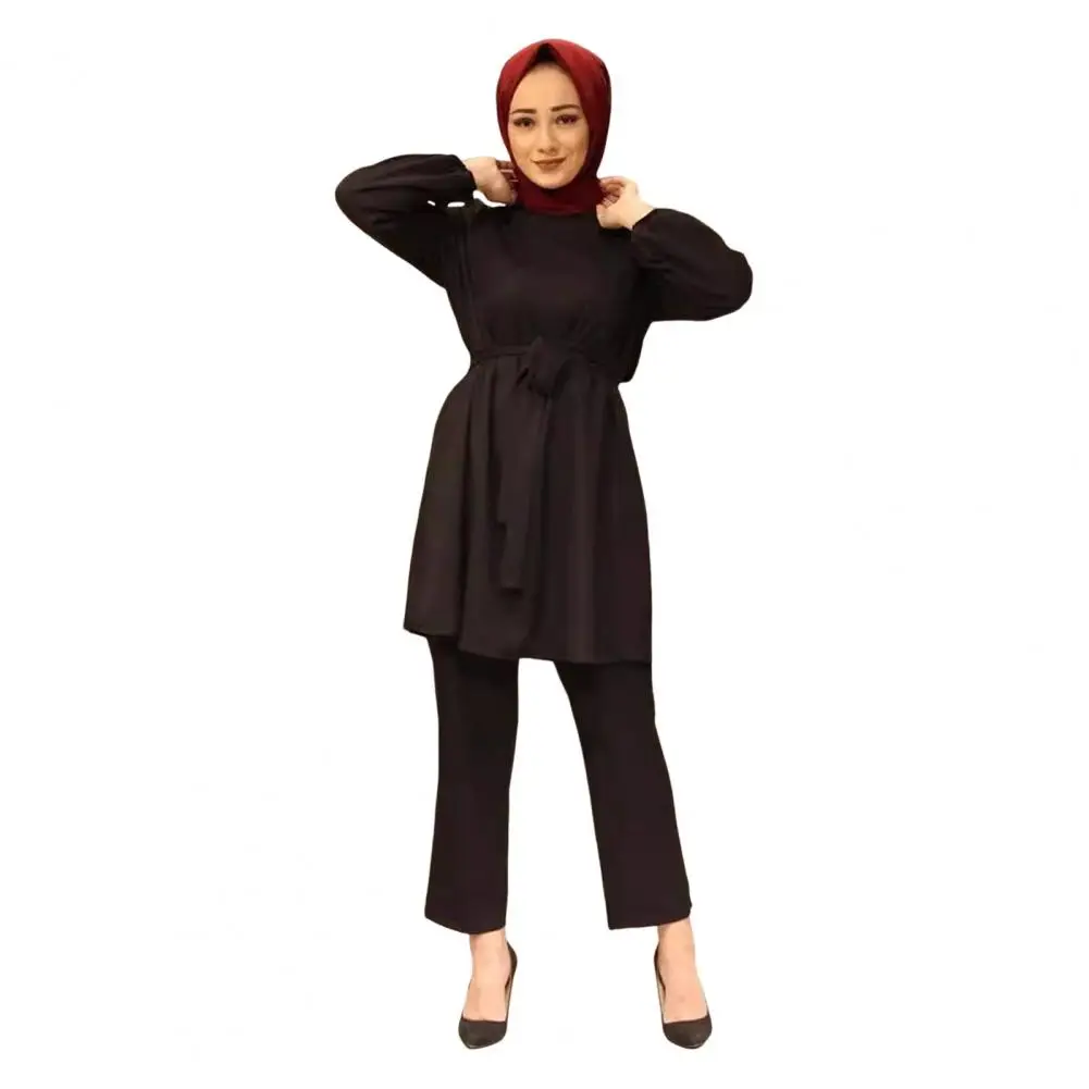 

Women Casual Suit Set Stylish Women's Top Pants Set with Belted Waist Long Sleeves Wide Leg Design for Commuting or Daily Wear