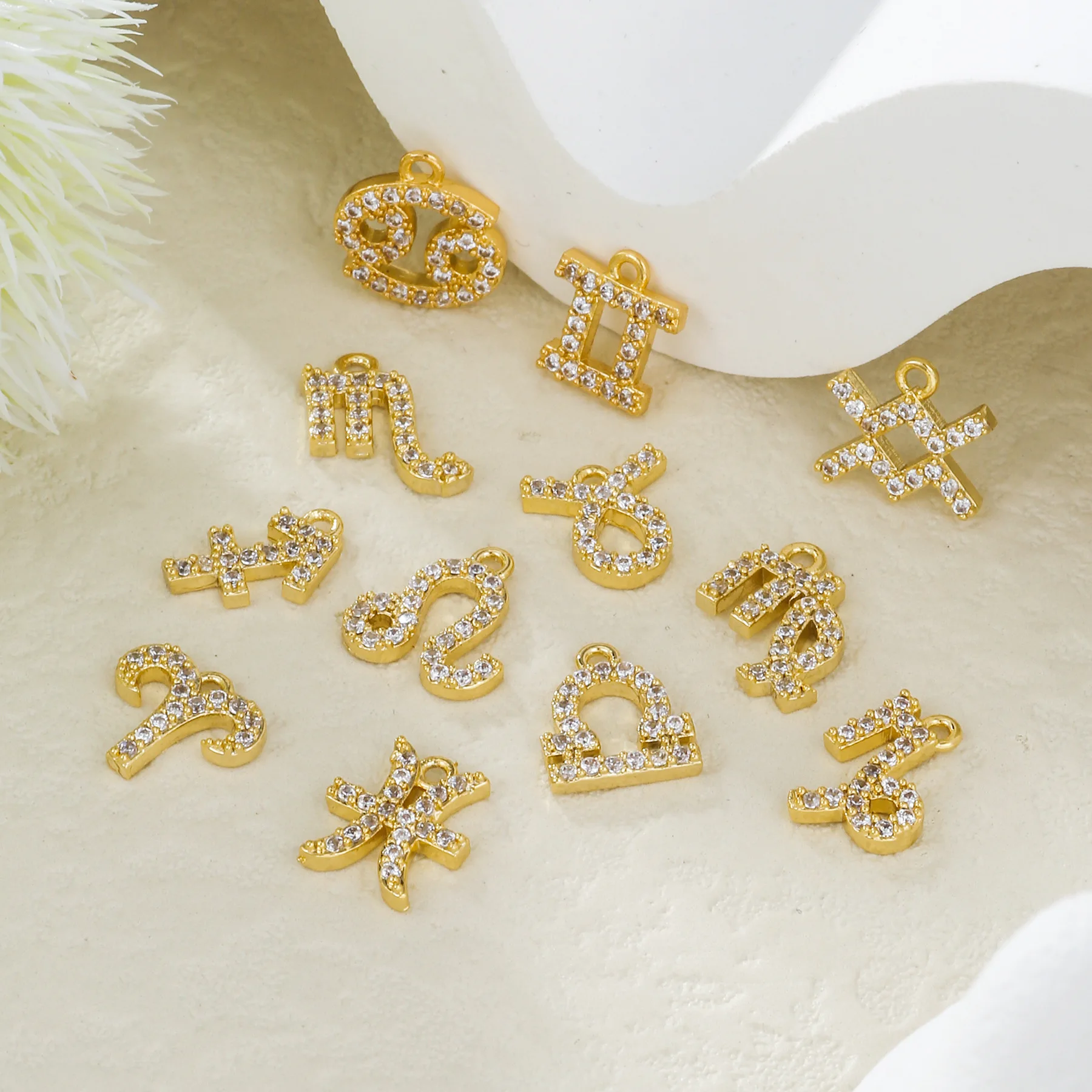 Personalise CZ 12 Zodiac 18K Gold Plated Stainless Steel Symbol Charms Star Sign Pendant DIY Women Jewelry Making Findings