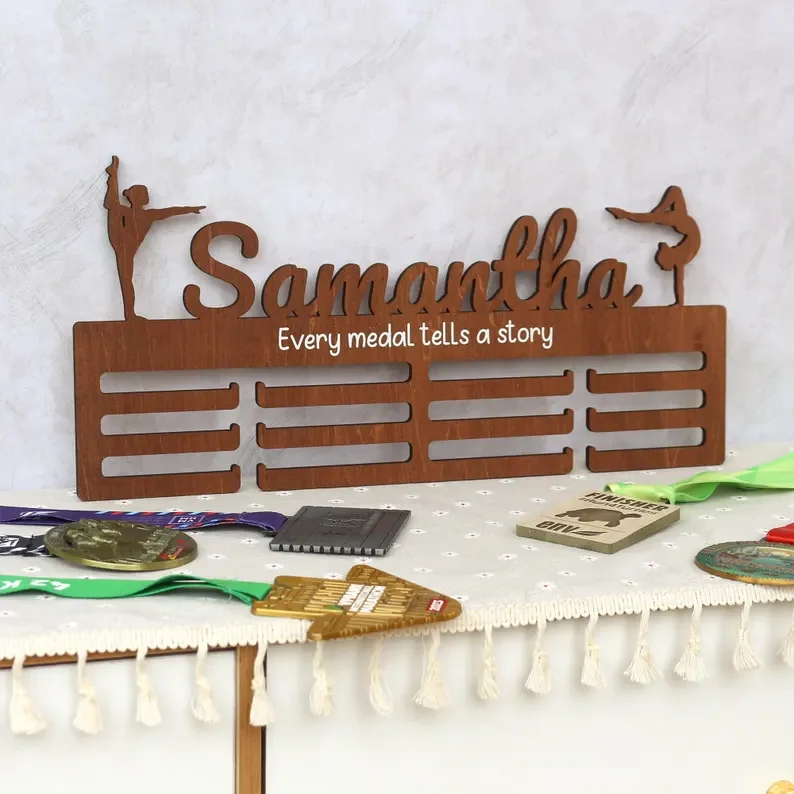 1pc Personalized Gymnastics Medal Hanger: Wooden Bedroom Wall Art,room decor,wall decor,bedroom decor,cheap room decor - view 6