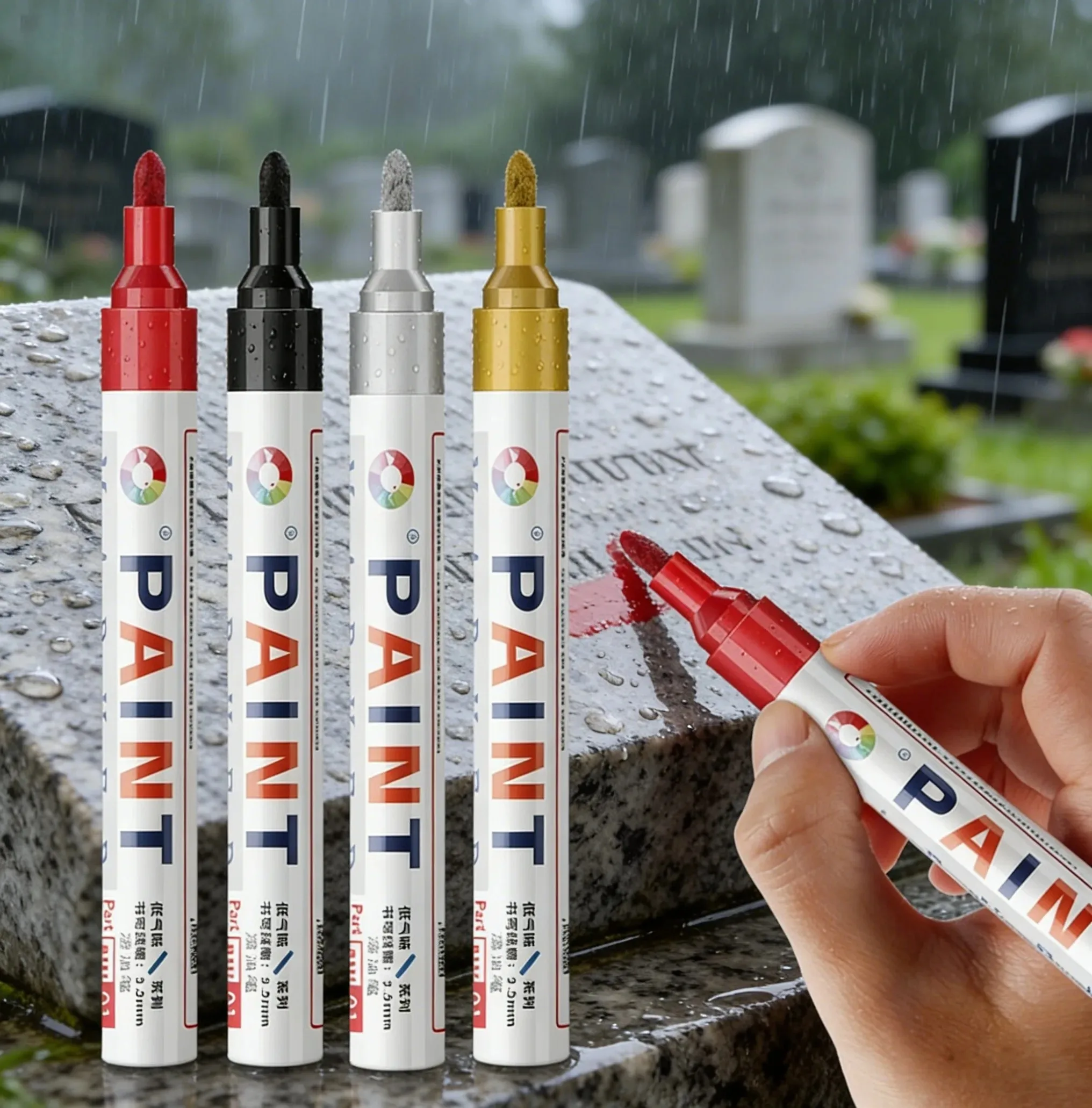 

Маркер-краска на масляной основе 3 мм, водостойкий, для резьбы по камню, гравировки надгробий, граффити, цвета: красный, черный, золотой, серебряный