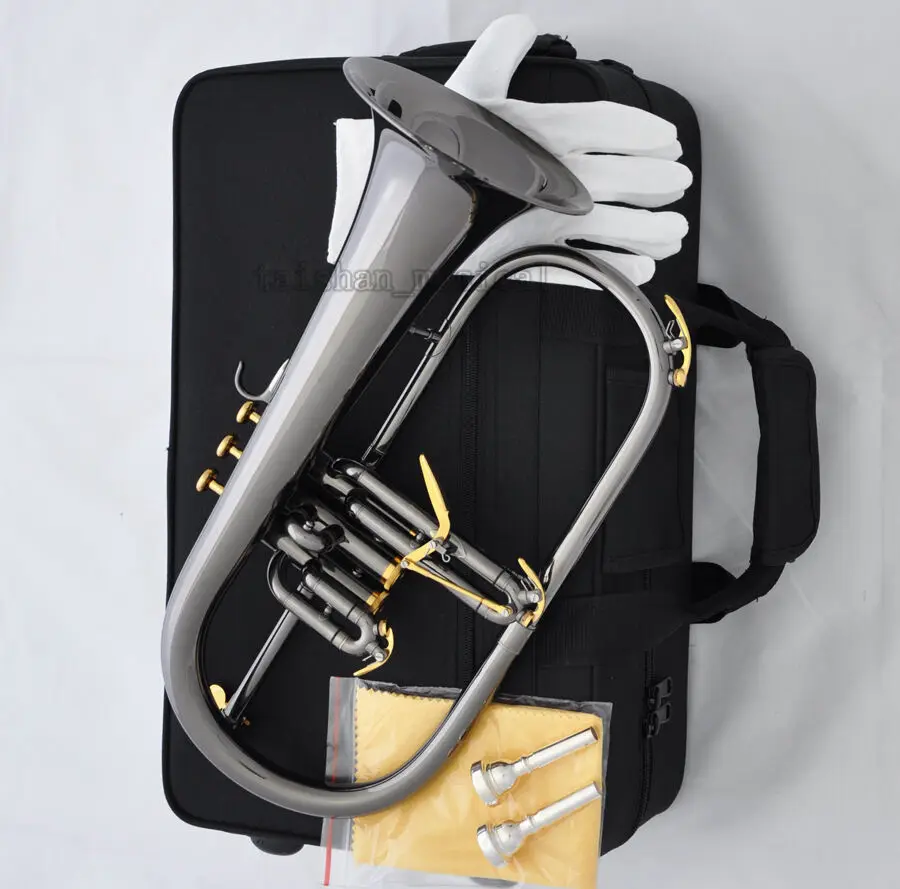 

Professional Black nickel Flugelhorn Monel Valve Bb Key Flugel Free 2 Mouthpiece