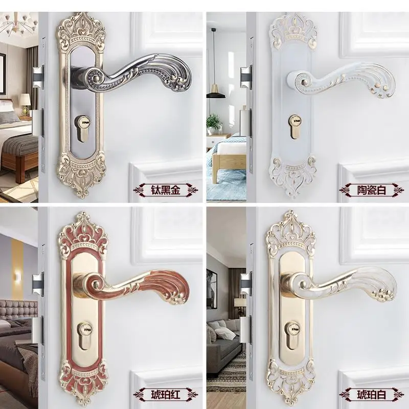 Imagem -02 - European Retro Door Lock Silent Handle Alças de Segurança para Portas Interiores Móveis Hardware