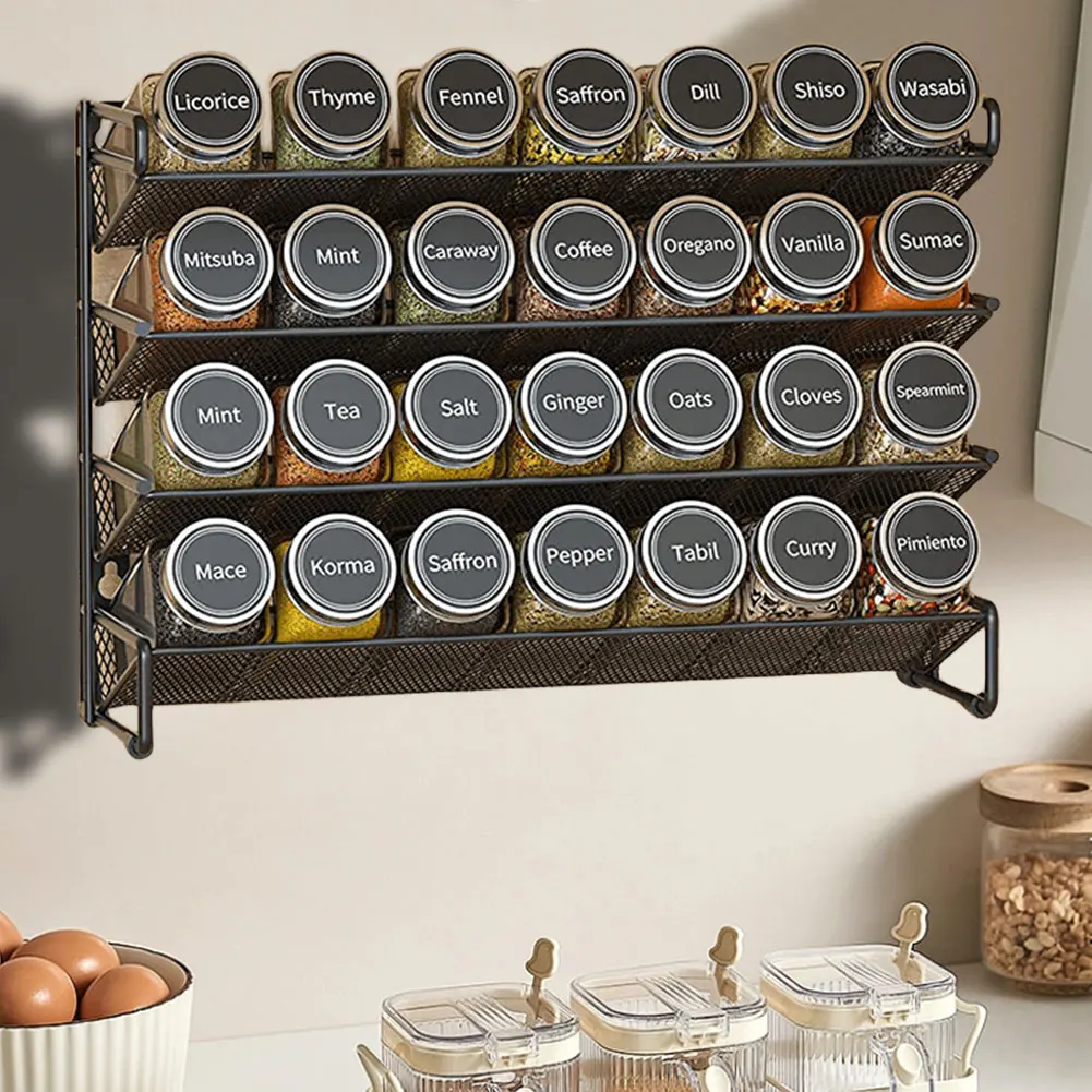 4 Tier Spice Rack Organizer Space-Saving Metal Kitchen Countertop Organizer Spice Storage Holder for Kitchen Cabinet Countertop