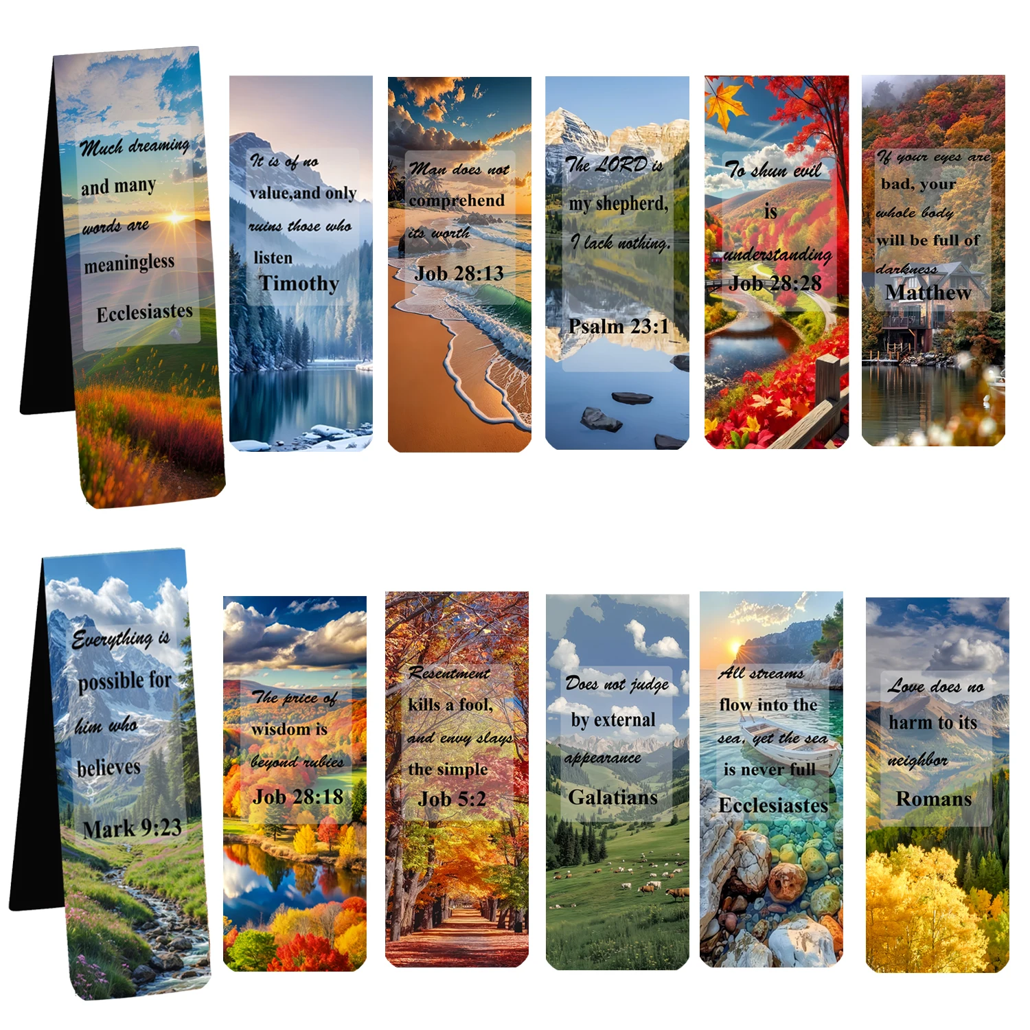 12PCS  Scripture Favorites with Abstract Scenic Bookmark Magnetic Pastel Design Inspirational Magnetic Bible Verse Bookmark