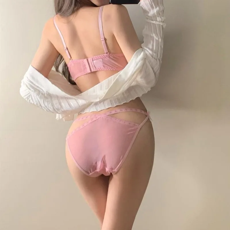 Nové 2dílné dámské bezešvé podprsenky, prodyšné krajkové spodní prádlo s hlubokým V, pohodlné, nastavitelné ramenní push-up kalhotky - náhled 5