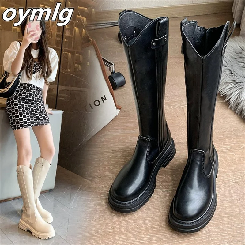 

2022 autumn new muffin thick sole boots women's rear zipper elastic rider boots wholesale knee high boots women designer