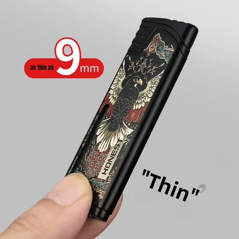 HONEST Personalized Red Flame Gas Lighter, Thin, Windproof and Good-looking Gift Cigarette Lighter for Men and Women