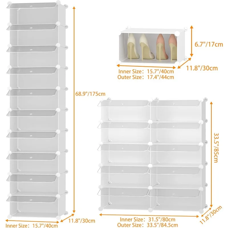 Shoe Storage, 10-Tier Shoe Rack Organizer for Closet 20 Pair Narrow Shoes Shelf Cabinet for Entryway, Bedroom and Hallway