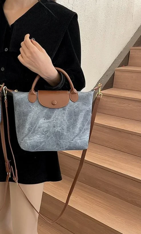 

Новая женская сумка Longchamp 2025, материалы из искусственной кожи и холста, нишевый дизайн, форма клецок, модный выбор