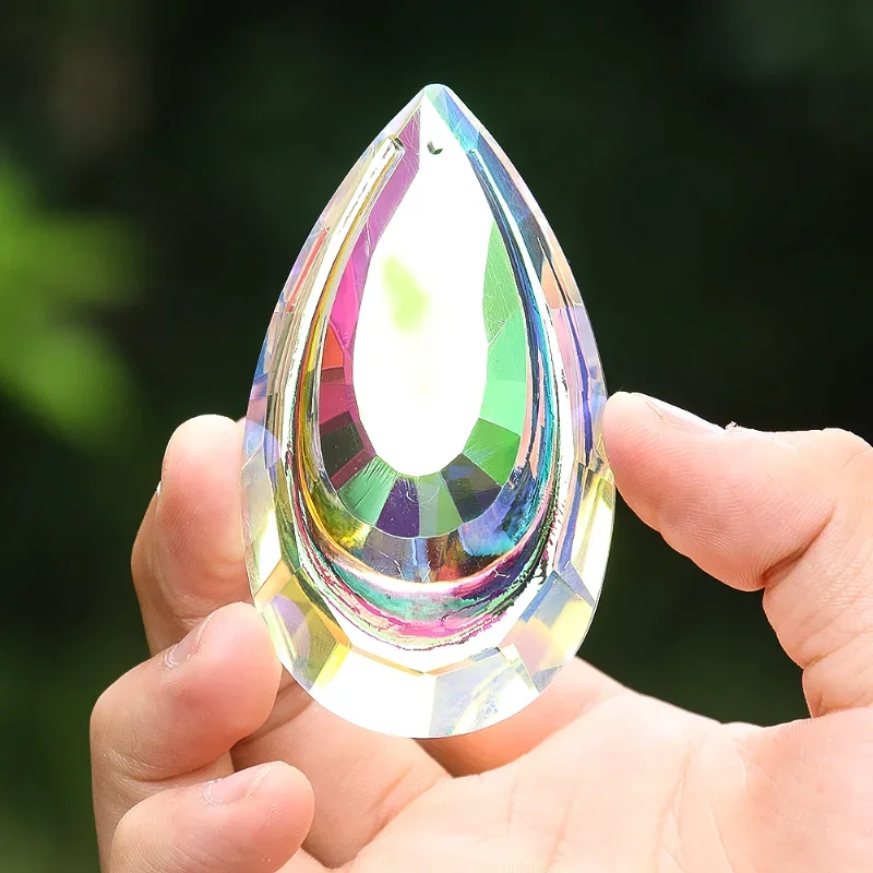 75mm AB Color Double Layer Water Droplets Faceted Prism Glass Crystal for Chandelier Lamp Dangle Parts Rainbow Sun Catcher Decor