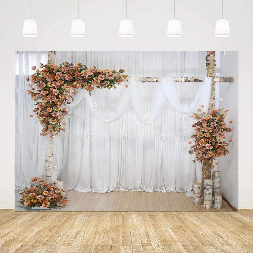 Mehofond Curtain Flower Backdrop Bridal Shower Wedding Photozone Engagement Baby Birthday Party Background Banner Photo Studio