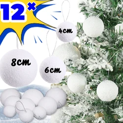 6/12Pcs White Christmas Ball Round Foam Balls Xmas Tree Hanging Ornaments Home Wedding Party Festival Decoration Globe Supplies