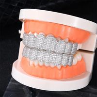 Hip Hop Teeth Grillz Set Removable Design Rhinestone Dental Grills Tooth Caps Zircon Hollow Hiphop Teeth Grillz Dental Crown