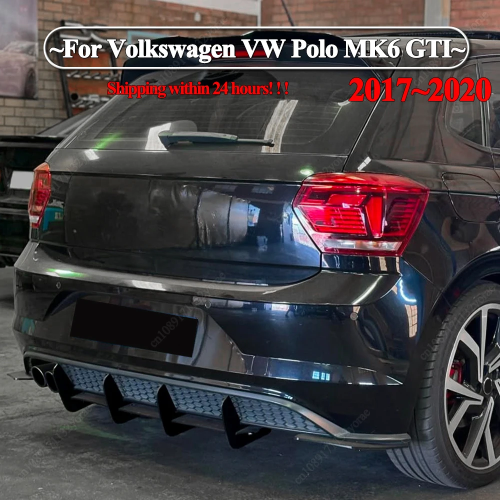 

For Volkswagen VW Polo MK6 GTI 2017-2021 Hatchback 4 Fins Rear Bumper Diffuser Bodykits Splitter Spoiler ABS Black Tuning