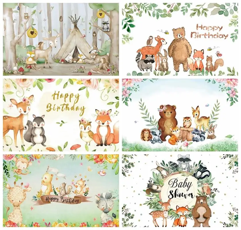 

Laeacco Baby Shower Backdrops Jungle Forest Tree Tent Animals Safari Newborn Children Photography Backgrounds Birthday Photozone