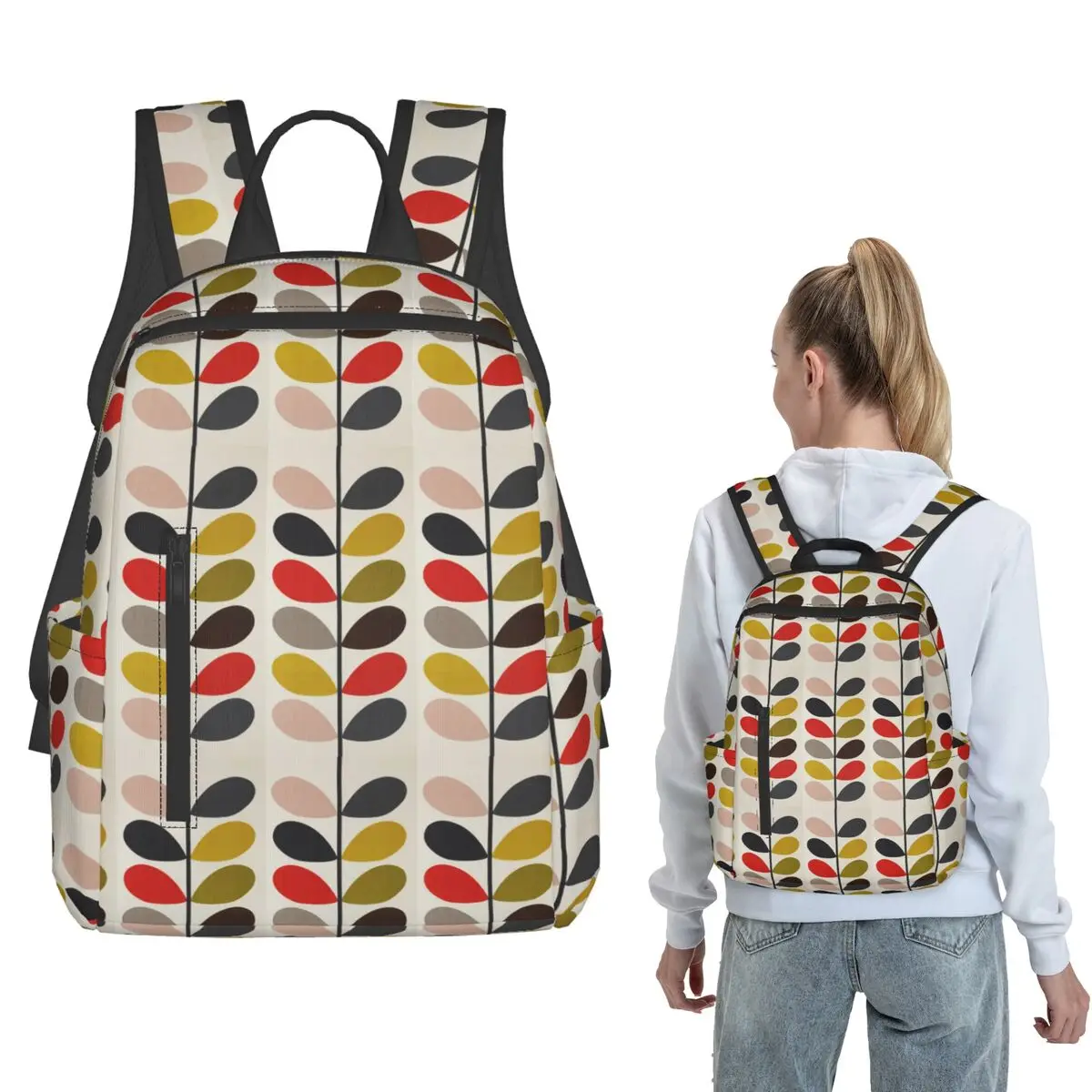 Mochila Orla Kiely de gran capacidad, con diseño sólido, en colores cereza y fucsia, para niños y niñas, ideal como mochila escolar o bolso de hombro, tanto para hombres como para mujeres.