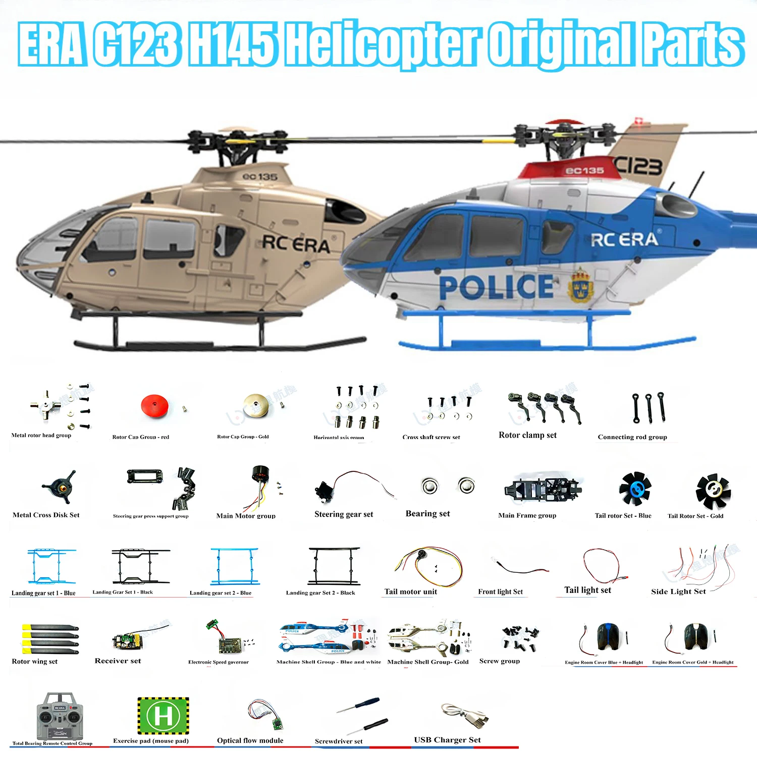 ERA Cree-Hélicoptère de simulation d'oiseau RC HBahn, pièces d'origine, engrenage de direction, lien moteur, train d'atterrissage, récepteur
