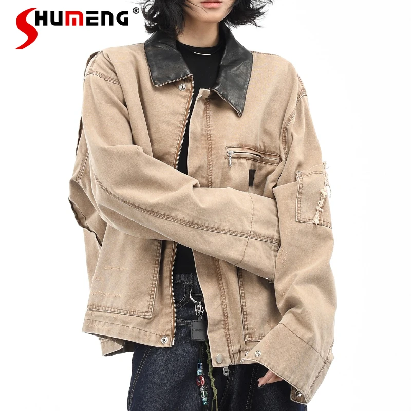 

Men Women 2025 Autumn New Jackets Men's Trendy American Style Retro Tooling Jacket Simple Lapel Multi Zipper Decoration Coats