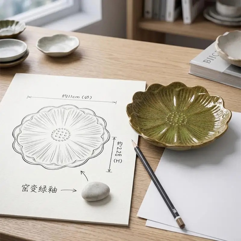 L43A Jewelry Dish Ceramic Trinket Tray with Flower for Rings Earrings and Catchall for Dresser Table Organizers