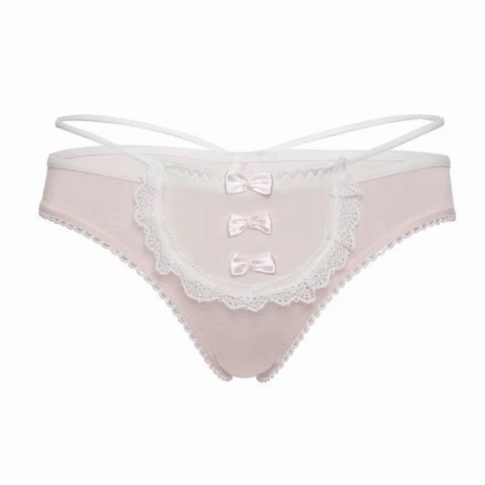 Lingerie Bow Lace Flower Panties Seamless Mid Waist Lace Mesh Briefs Hollow Transparent French Style Briefs Girl